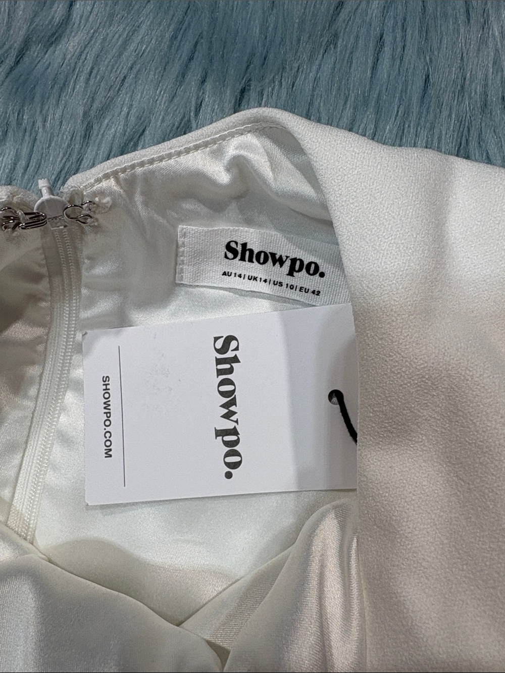 NWT Showpo. CARLSON MINI High Neck Sleeve Cocoon Skirt Dress In White - Picture 3 of 10